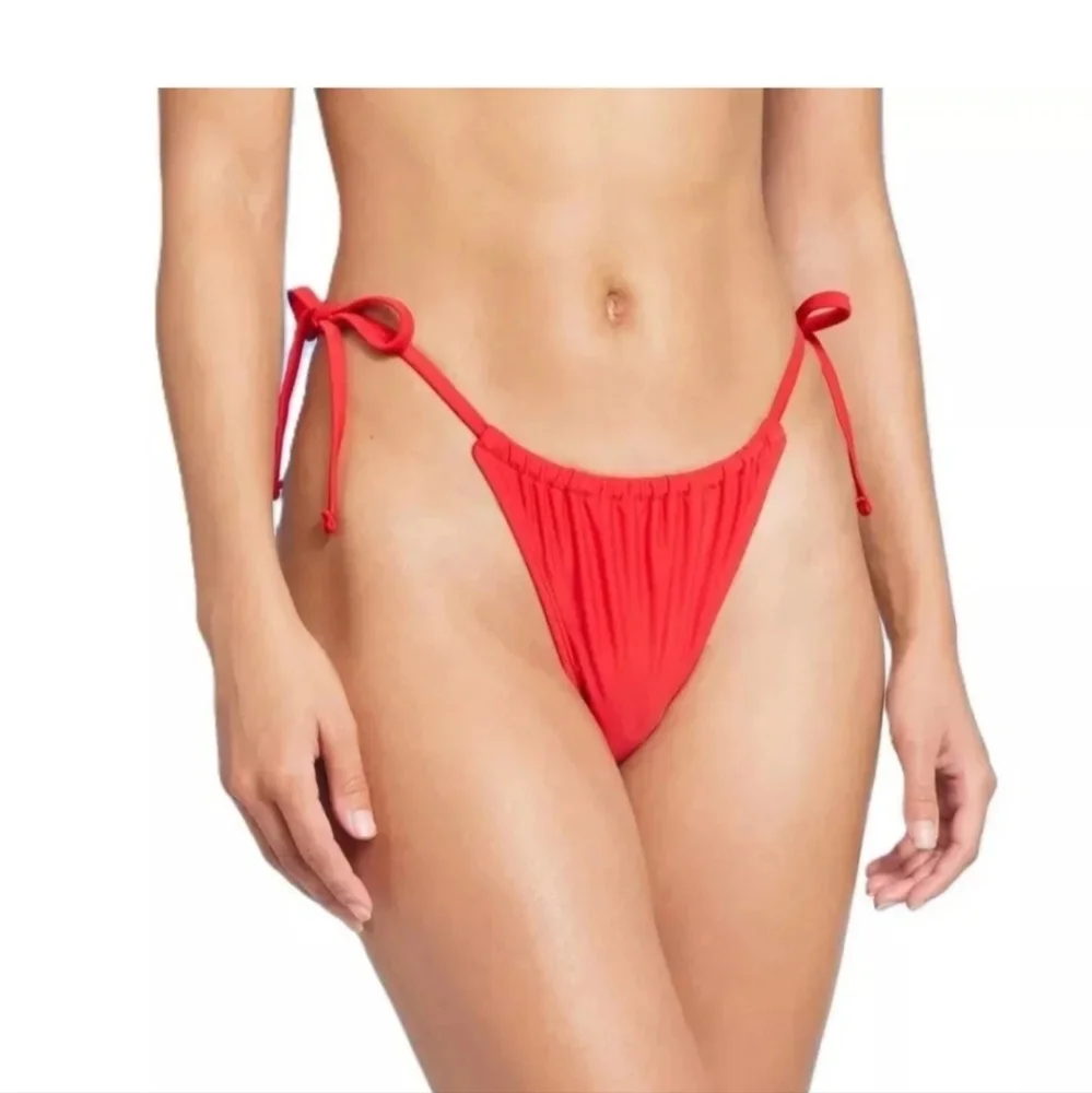 LIKE NEW Vibrant Red Side Tie High Cut Bikini Bottom Sz XS